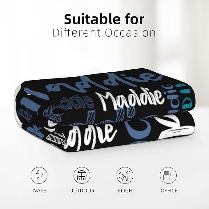 Dr.TOUGH Personalized Blankets with Name Customized Baby Blankets for Girls Boys Adults Personalized Name Blanket for Kids Adults (Black-Blue,50''×60'')