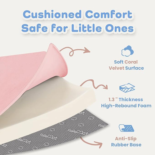 1.3" Thick Baby Floor Play Mat 59x79, Basic Padded Foam Mat for Tummy Time Crawling, Non Slip Cushioned for Babies Toddlers Infants Kids (Pink)