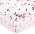 PHF Soft Crib Sheet Fitted, 2 Pack Baby Sheets for Girls, 28x52x9in Fits Standard Crib and Toddler Mattresses, Silky Comfy Breathable Polyester Baby Mattress Sheets, Pink Floral
