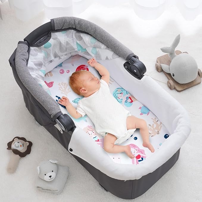 PHF 3 Pack Soft Bassinet Sheets, Mermaid Breathable Comfy Cradle Sheets for Baby Girls, No Slip Universal Fit for Most Cradle and Bassinet Mattress, Mermaid