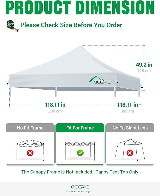 Heavy Duty 10x10 Canopy Replacement Top Cover with 8 Large Drainage Holes, Waterproof PU and 99% UV Resistant Fabric for Outdoor Events, Art Exhibition (Tent Top Only, Excluding Frame, White)