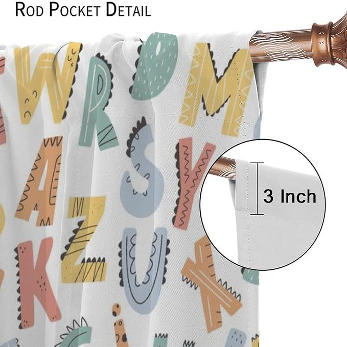 Kids Alphabet Letter Curtains Cute Funny Education Printed Curtain with Rod Pocket for Bedroom Living Room Home Decor Drapes Window Treatments 2 Panels Set 42" W X 54" L