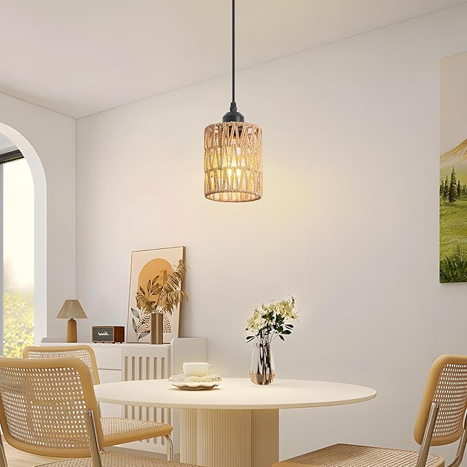 3 Pack Rattan Chandelier Pendant Lights Kitchen Island,Farmhouse Boho Chandeliers Adjustable Height Hanging lamp for Dining Room,Kitchen Ceiling Light Fixtures with Hand Woven Wicker Lampshade