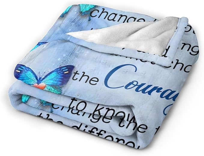 Tijuboni Christian Serenity Prayer Throw Blanket Blue Butterfly Gifts for Women Men Girls Boys Kids Adults Soft Flannel Fleece Blanket for Couch Sofa Bed Home Decor 60"x80"