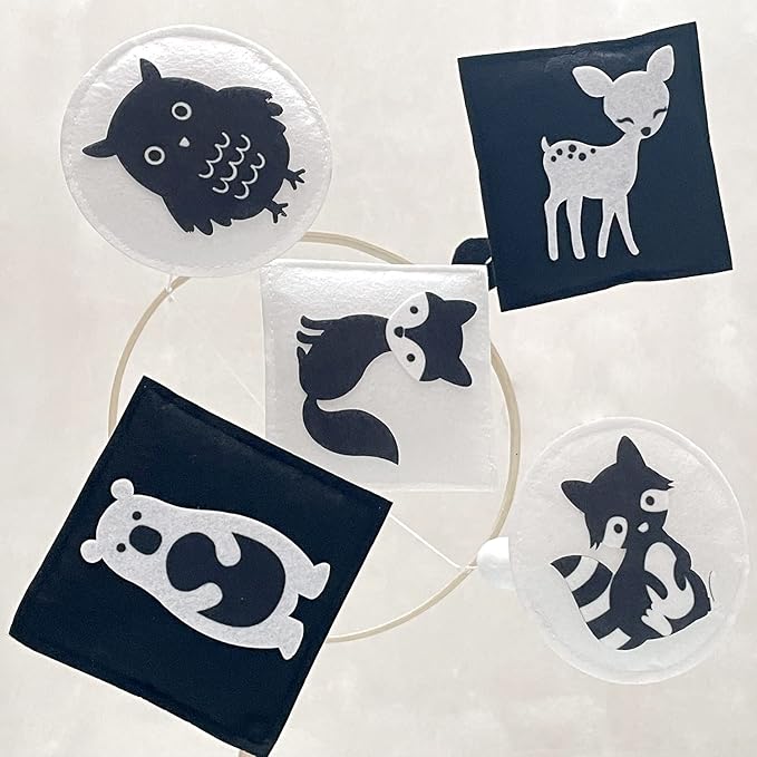 Montessori Mobile, Black and White Mobile for Baby, Woodland Baby Crib Mobile for Boys Girls, Neutral Nursery Mobile High Contrast Mobile for Pack N Play, Nursery Decor Woodland