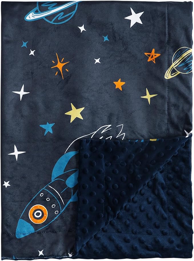 david's kids Micro Fleece Minky Baby Blanket for Boys with Double Layer and Soothing Raised Dots, Breathable and Soft Lightweight Receiving Blanket for Newborns, 40x50 Inches, Space