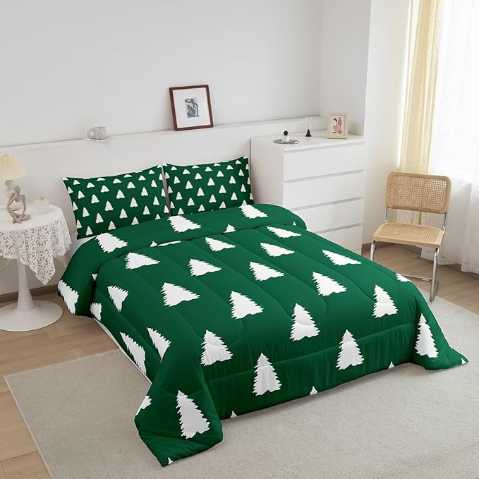 Feelyou Christmas Trees Bedding Set for Kids Boys Girls King Size Xmas Comforter Set Ultra Soft Winter Xmas Comforter Holiday Decor Duvet Quilt Bedroom Decor Christmas Ornaments Quilt