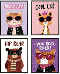 VONTP Funny Cat Bear Wall Art Decor, Cat Bear Animal Nursery Prints Poster Wall Decorations for Kids Boys Girls Nursery Toddler Room Bedroom Playroom Classroom, 8x10 Inch Set of 4 (Unframed)