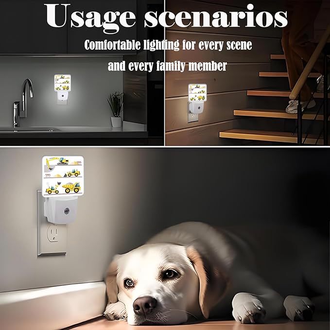 Catoon Trucks Cars Night Light,Plug-in Night Lights with Dusk-to-Dawn Sensor for Stairway,Hallway,Bedroom Sleep Friendly Ideal for Women/Girls/Boys Gift,0.5w