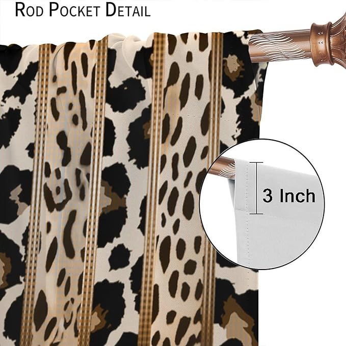 Leopard Curtains, Cheetah Wild Animal Geometric Stripe Wildlife Theme Window Drapes for Bedroom Living Room 63" W X 72" L