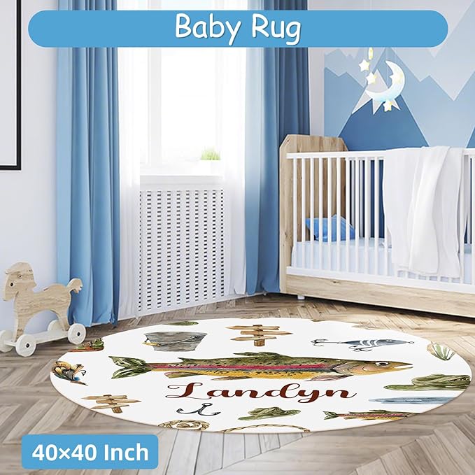 Custom Baby Crib Bedding Set, 5 Pcs Personalized Baby Crib Set with Name, Fishing Design Nursery Bedding Sets, Double Layer Toddler Bedding Set, Newborn Infant New Parents Customized Gifts