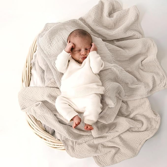 lulumoon Muslin Baby Blanket for Girls: Lightweight Cotton Swaddle for Receiving - Ideal Stroller Blanket for Travel & Baby Shower 36"x40"(Ivory)