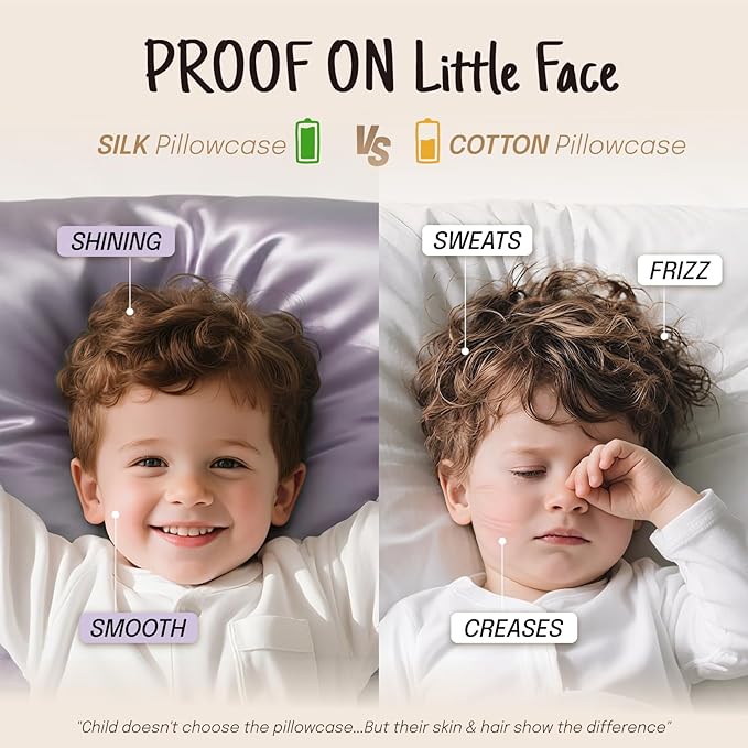 OLESILK 100% Mulberry Silk Toddler Pillowcase for Hair and Skin, Both Sides 19 Momme Pure Natural Silk Travel Pillow Cases with Hidden Zipper, 13"x 18", Light Plum