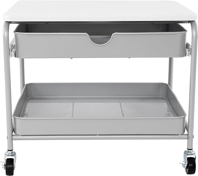 Seville Classics Rolling Utility Organizer Storage Cart, for Home Office, School, Classroom, Scrapbook, Hobby, Craft, Under The Desk Storage/Printer Cart 1 Drawer, White