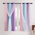 XiDi Rainbow Curtains for Girls Bedroom Double Layer Blackout Curtains Grommets Top Star Cutout Ombre Window Drapes with Sheer for Living Room Kids Nursery 2 Panels 42x63 Inch Length, Pink Purle