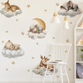 Sleeping Animals Wall Decals,Dreamy Clouds & Star Theme Art Wall Sticker Decors,Peel and Stick Elephants, Bears, Deer Decals for Kids Bedroom Nursery Playroom Library Living Room and Bedroom Decor