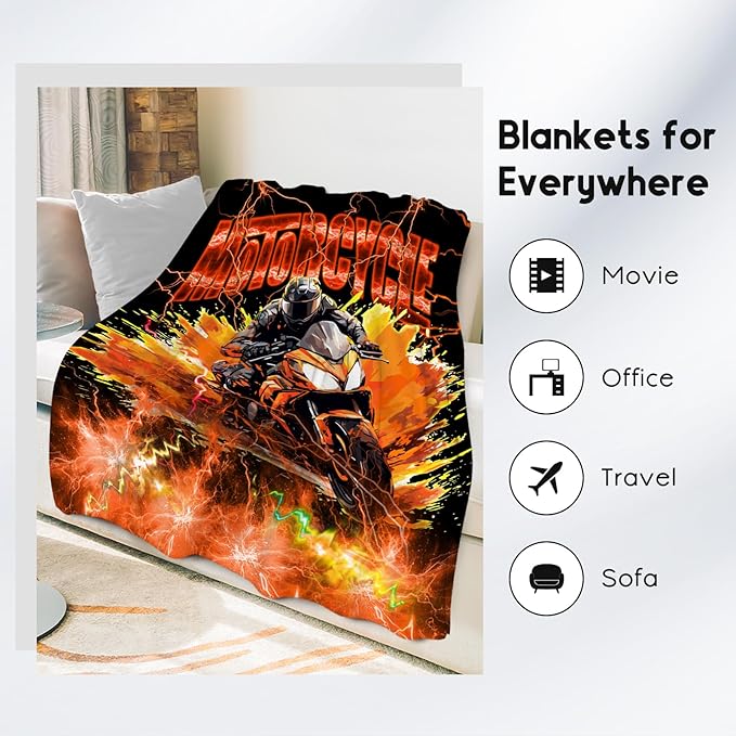 Blanket for Boys Motorcycle Blankets Gifts for Car Lovers, 50"x60" Warm Cozy Flannel Throw for Couch Bed