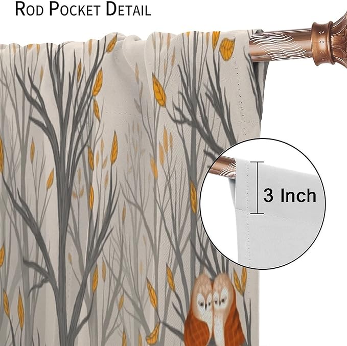Kids Woodland Animal Window Curtains, Autumn Forest Hedgehog Rabbits Squirrel Fox Birds Blackout Rod Pocket Treatments Drapes for Boys Girls Bedroom 42x63in