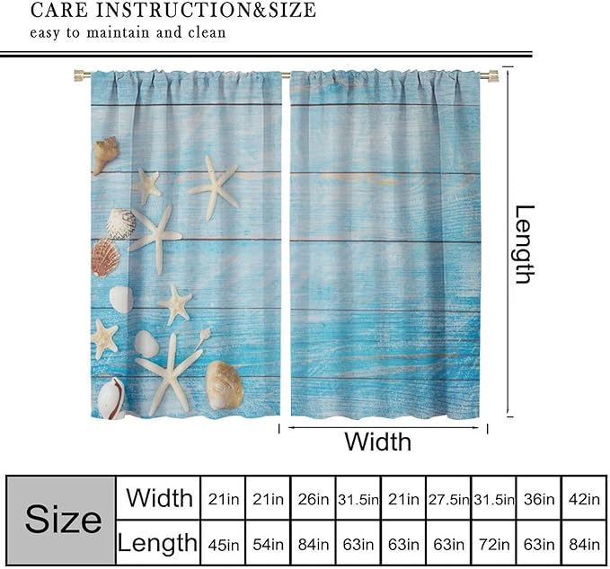 Beach Shell Curtains Shell Starfish Modern Style White Print Curtains for Living Room Bedroom Boys Girls Bedroom Decorative Privacy Curtains 63x72 Inch