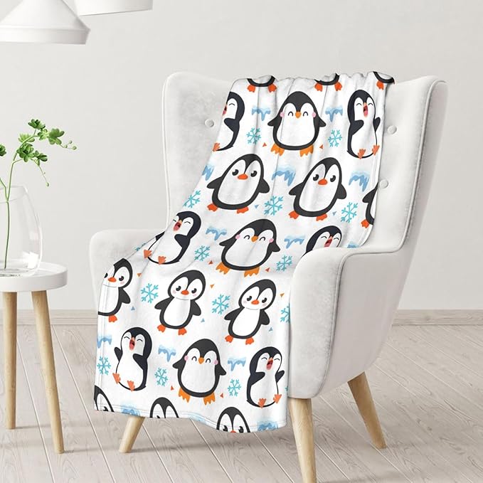 Penguin Gifts for Adult - 60" x 80" Inches Cute Penguin Throw Blanket for Girls - White Soft Furry Throws for Sofa, Bed & Living Room