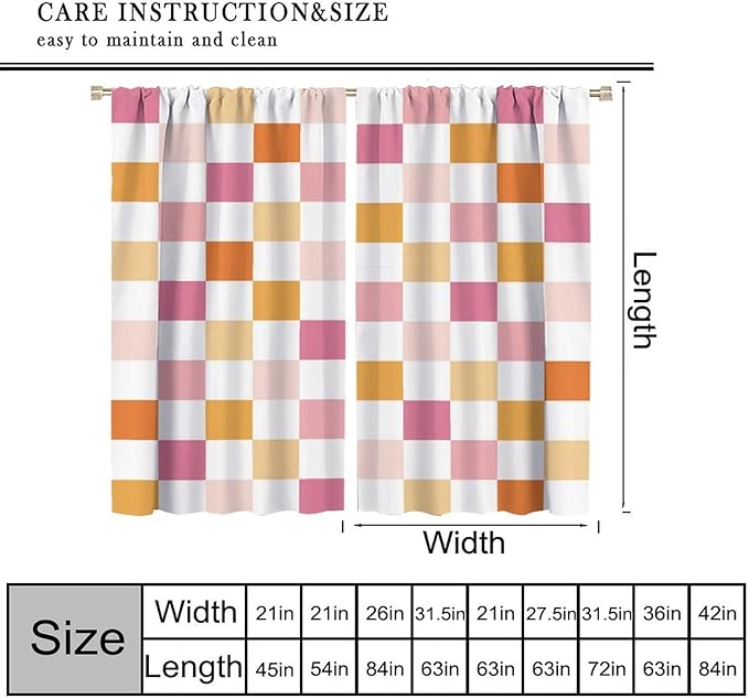 Pink Checkered Curtains,70s Vintage Twisted Checkered Window Drapes Colorful Groovy Trendy Wavy Hippie Grid Print Window Treatments for Kids Girls Bedroom Living Room 55" W X 63" L