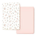 Stretchy Ultra Soft Jersey Knit Fitted Pack n Play Sheets Set 2 Pack, Portable/Mini Crib Sheets for Girls, Universal Fit for Pack N Plays Safe and Snug, Pink Rose Print
