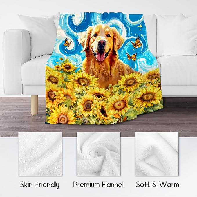 Golden Retriever Blankets for Boys/Girls - Dog Blanket for Dog Lovers - Soft Cozy Lightweight Sunflower Throws Gifts - 30"x40"