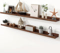 Axeman Oak Picture Ledge Shelf, 55 Inch Floating Shelves Set of 2, Solid Oak Wood Wall Shelves with Lip, Wall Decor Storage for Bedroom Living Room Bathroom Kitchen Nursery Photo Picture, Walnut