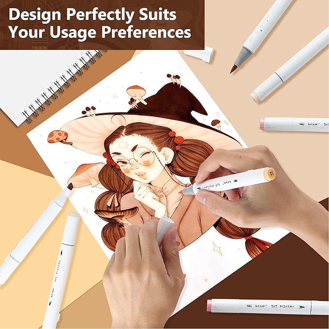 SFAIH Skin Tone Alcohol Markers Brush & Chisel - 25 Portrait Color Permanent Markers for Adults/Teen/Artists/Creators, Blendable Art Markers for Coloring Sketch & Drawing & Illustration-Refillable Ink