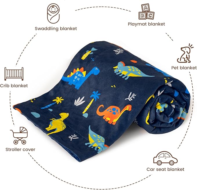 david's kids Micro Fleece Minky Baby Blanket for Boys with Double Layer and Soothing Raised Dots, Breathable and Soft Lightweight Receiving Blanket for Newborns, 40x50 Inches, Dinosaur