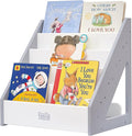 FUNLIO Montessori Bookshelf for Toddlers 1-5 Years, Front-Facing Kids Bookcase with Handle & Anti-Tilting Device, Premium Pine Baby Bookshelf, Children's Bookcase for Nursery/Classroom - Grey & White