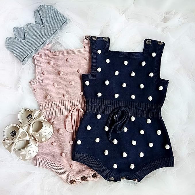 Simplee kids Baby Girl Knit Romper Fall Sleeveless Pompoms Rompers Newborn Little Girl Overall Jumpsuit Outfits