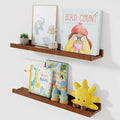 Solid Ash Wood Picture Ledge Shelf, 24 Inch Floating Shelves with Lip Set of 2, Photo Ledge Shelf Nursery Bookshelf Wall Mounted for Living Room Bedroom Decor, Walnut