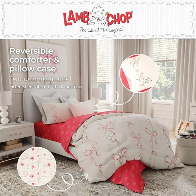 Lamb Chop Retro Classic 7 Piece Full Bedding Set - Super Soft Cozy Reversible Comforter and Sheet Set with Sham, (Officially Licensed Product) by Franco