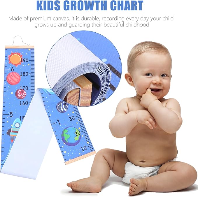 Height Chart Pendant Blue Canvas Growth Ruler for S Nursery Wall Hanging Decor Writable Measurement Tape for Tracking Growth