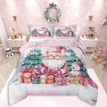 Feelyou Pink Christmas Comforter Set All Season Santa Claus Bedding Set with 1 Pillow Cases Cute Snowflake Kids Toddler Bedclothes Merry Christmas Tree and Snowman Decor Duvet Quilt Soft