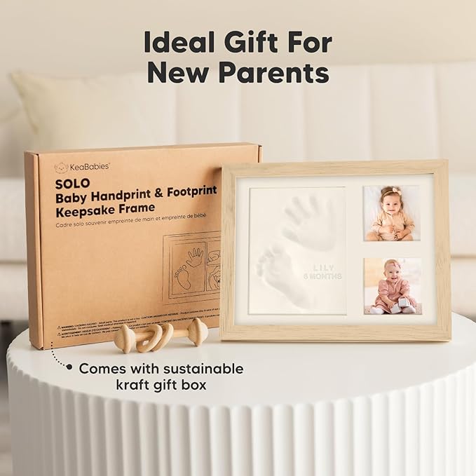 KeaBabies Baby Hand and Footprint Kit - Quick Dry Clay Baby Footprint Kit, Pets Paw, Newborn Keepsake Picture Frame for Boys, Girls, Personalized New Mom Gifts for Shower & Christmas(Ash Wood)