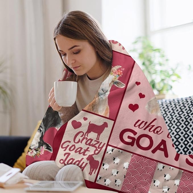 Goat Blanket Just A Girl Who Loves Goats Cute Pink Sheep Lamb Animal Print Throw Blankets for Sofa Stuff Decor Soft Cozy Fleece Plush Flannel for Baby Girls Women Adults Lover 40"x50"