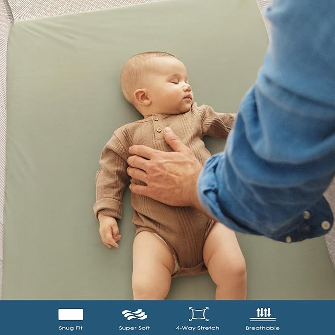 GRSSDER Mini Crib Sheets Fitted, Pack and Play Sheets 3 Pack, Ultra Soft Stretchy Pack N Play Sheets, Universal Fit for Playard Mattress, Jersey Crib Sheets Neutral for Boys and Girls, Sage Green