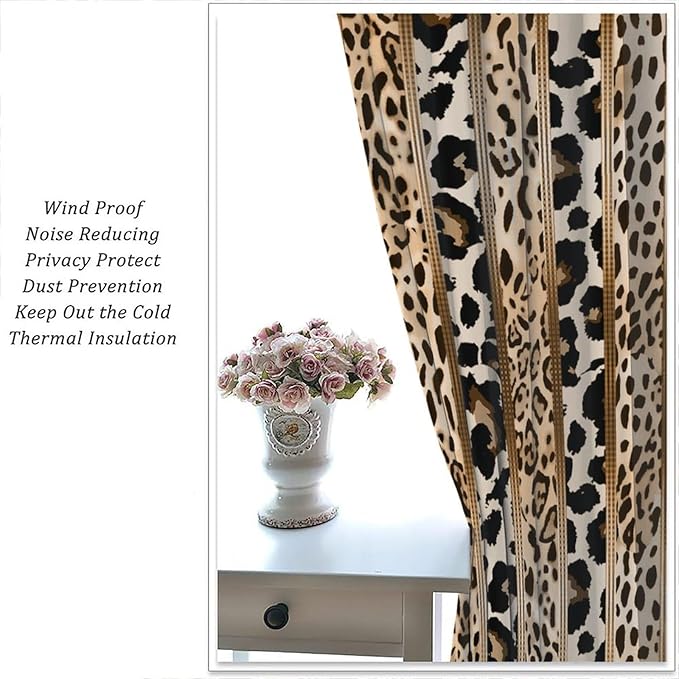 Leopard Curtains, Cheetah Wild Animal Geometric Stripe Wildlife Theme Window Drapes for Bedroom Living Room 42" W X 54" L