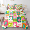 Feelyou Christmas Bed Set Snowman Christmas Tree Print Kawaii Comforter Set with Sheets Xmas Santa Claus Bed in a Bag for Kids Girls New Year Theme Bedding Set Bedroom Collection King Size