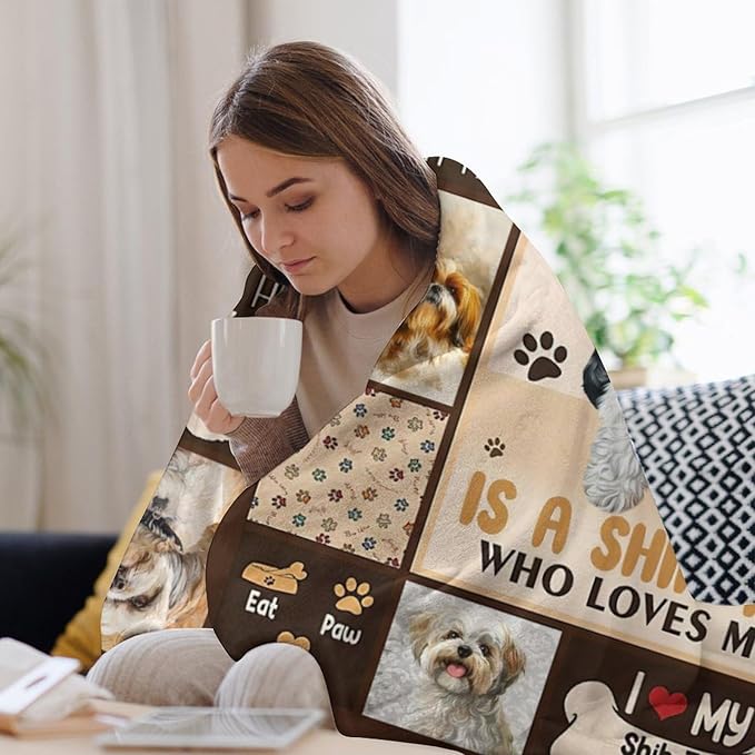Shih Tzu Blanket Cute Dog Throw Blankets for Couch Sofa Bed Stuff Decor Lightweight Soft Cozy Fleece Plush Warm Flannel Blanket Lover Gifts for Boys Girls Men Women Adults 50"x60"