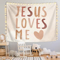 LIANGW Baby Girls Boys Nursery Decor - Jesus Loves Me Christian Tapestry Wall Hanging, Boho Neutral Bible Verse kids Room Decor, Toddler Girls Room Decor, 50x60 inche