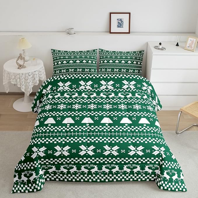 Feelyou Christmas Bedding Set for Kids Boys Girls Toddler Size Xmas Deer Elk Decor Comforter Set Ultra Soft Xmas Snowflake Comforter Winter Duvet Quilt Bedroom Decor Christmas Decor Quilt
