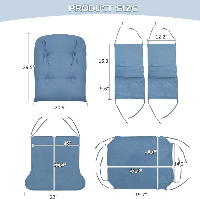 BECHAEO 5PCS Suede Glider Rocker Replacement Cushions with Ottoman Cover Thicken Soft Rocking Chair Cushion Set for Indoor Nursery Glider Rocking Chair, Blue