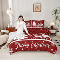 Merry Christmas Kids Comforter Set Full Size,Deer Elk Pine Trees Bedding,Girls Boys Adults Bedroom/Xmas Cabin Decor,Snowflake Romantic Down Comforter,Rustic New Year Red Duvet Insert,2 Pillowcases