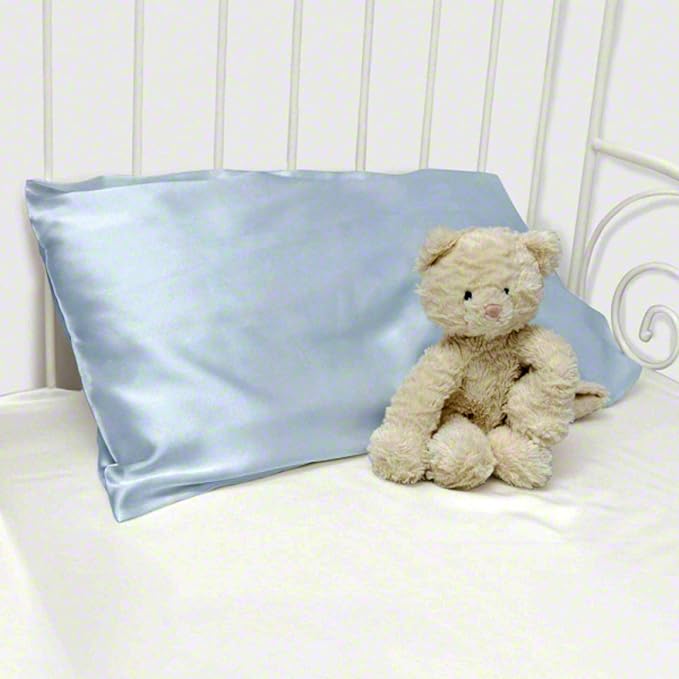 Organic Silk Baby Pillowcase with Zipper, Small 10"x13" Pillow Cover for Boys & Girls, Ideal for Bed & Travel, Soft for Kids Hair & Skin, Hypoallergenic Pillowcases for Toddlers (Blue Grey+ Pillow)
