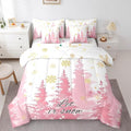 Feelyou Christmas Tree Bed Set for Children Kids Boys Girls Luxury Chic Xmas Theme Bed in a Bag Glitter Snowflake Comforter Set with Sheets Pink Room Decor Bedding Set King Size