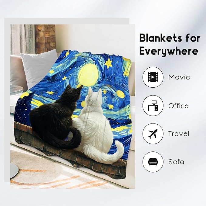 Cat Blanket for Toddler/Teens - Kids Throw with Cat - Lightweight Flannel Soft Throws Gifts for Office Sofa - 40"x50"