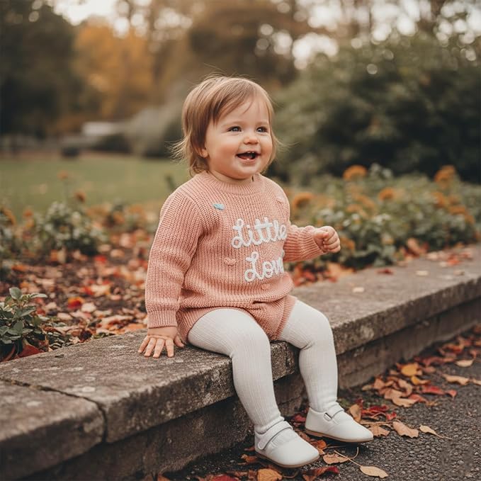 Lesimsam Newborn Baby Boy Girl Valentines Day Outfit Oversized Embroidery Long Sleeve Knit Sweater Bubble Romper Bodysuit